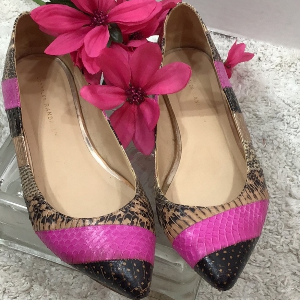 Loeffler Randall leather flats mixed pattern snakeskin 9B